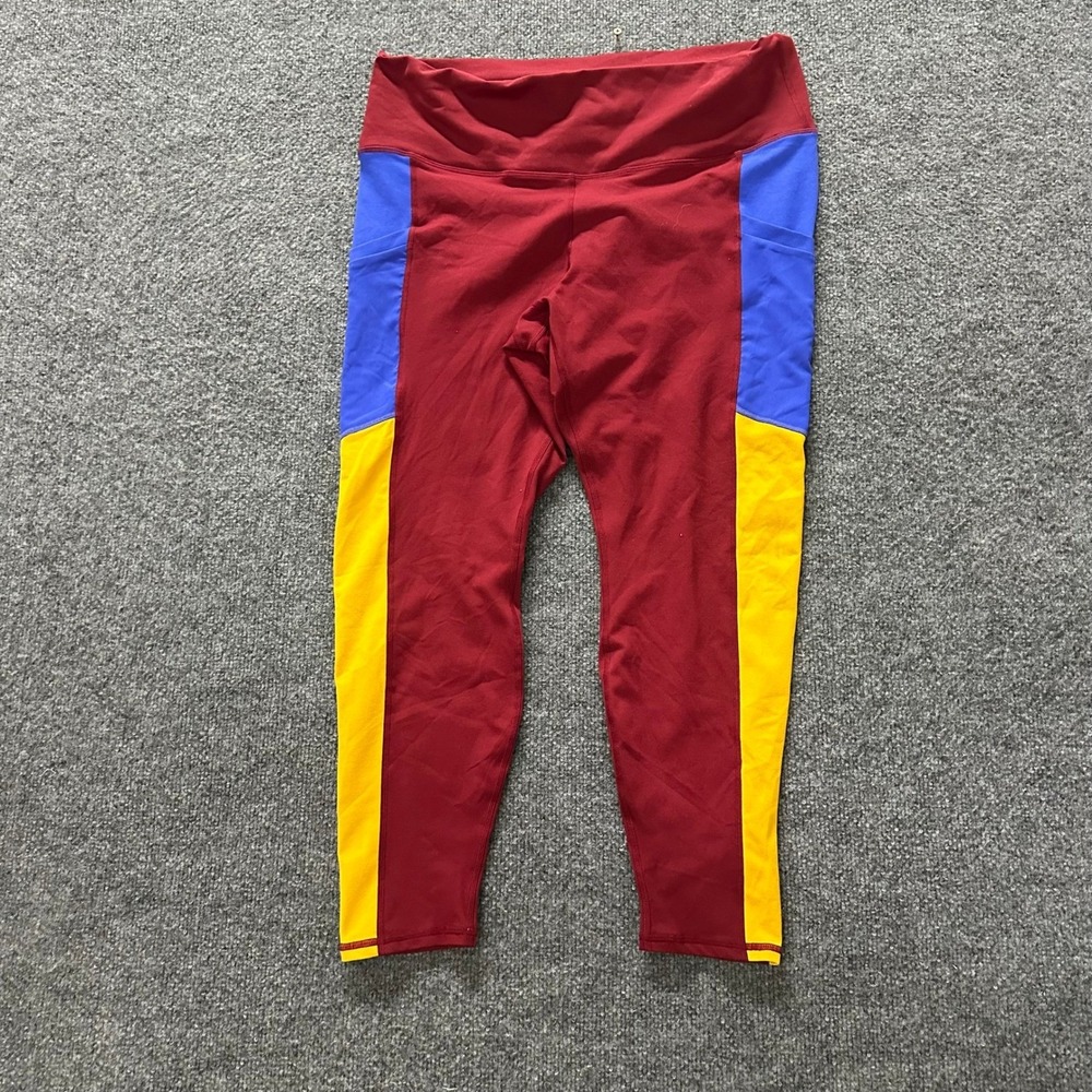 Fabletics Leggings Womens Size XL Red PowerHold Colorblock Side Pockets Athletic